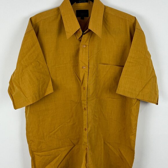 Leo Chevalier Design Casual Button Shirt Size L Beige Short Sleeve Pocket - Picture 1 of 9